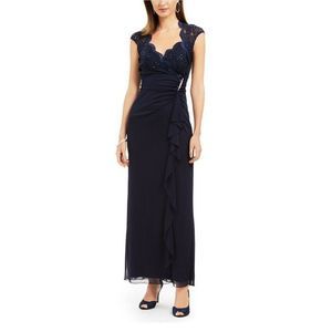 Connected Apparel Women's Lace Column Gown Blue Size 8